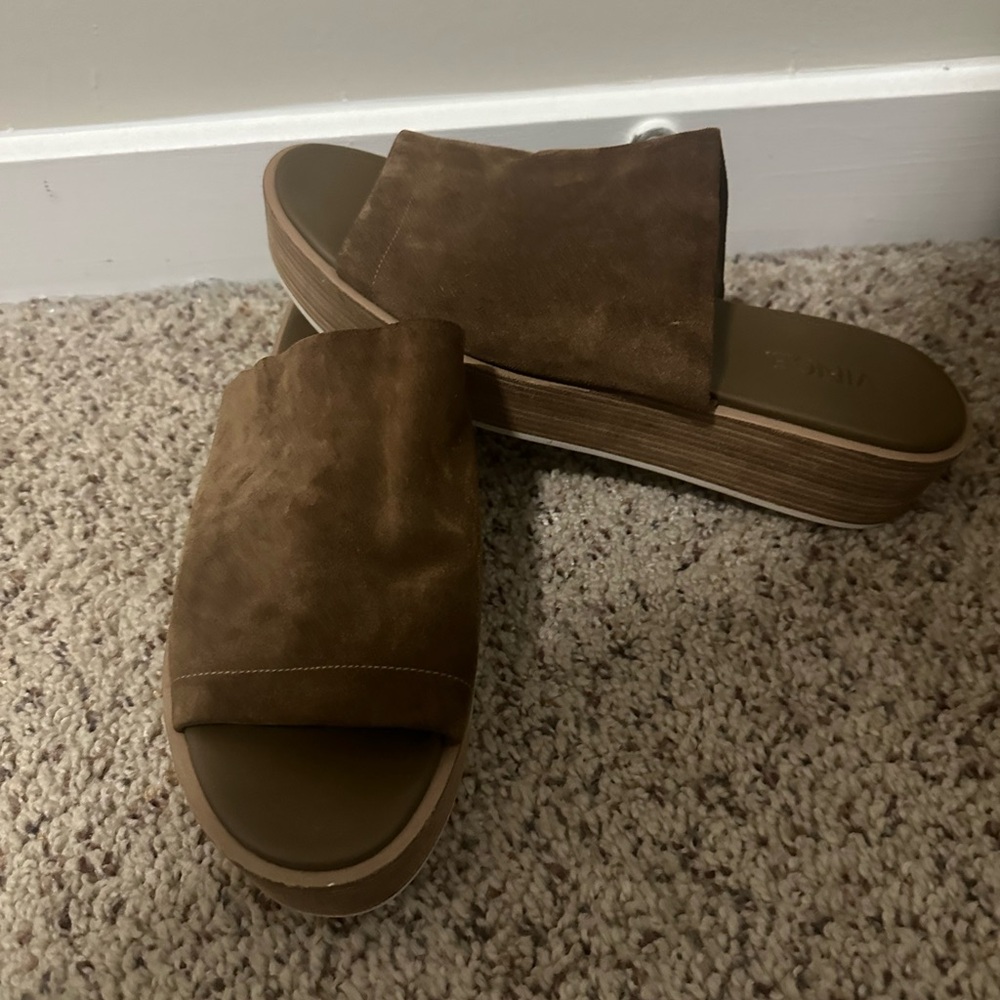 Vince Brown Suede Slide Sandals